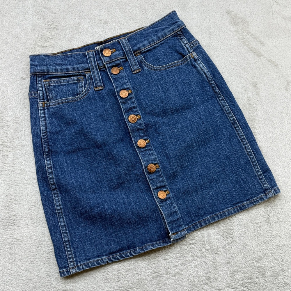 Madewell Denim Skirt Womens 23 Blue Button Front High Rise Mini A-Line Stretch